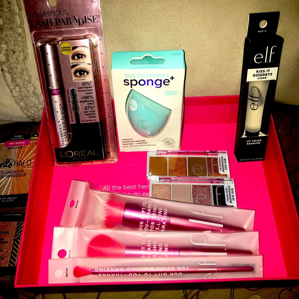 Large bundle mix of prestige & drugstore brands, elf one of a kind pink brushes